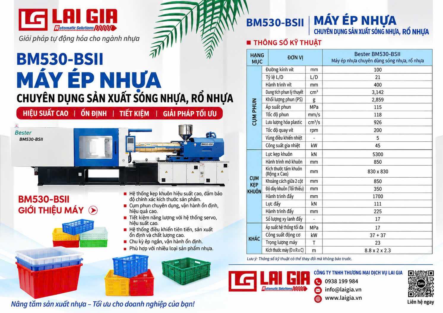 BM530-BSII – Máy ép nhựa chuyên dụng sản xuất sóng nhựa, rổ nhựa